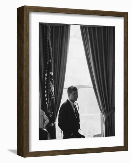 President John F. Kennedy in the Oval Office During the Steel Crisis-null-Framed Photographic Print