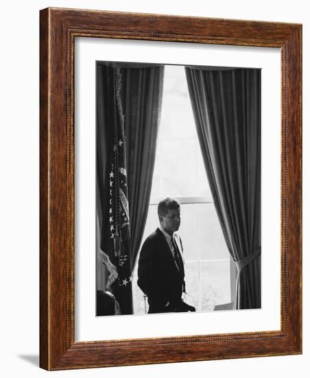 President John F. Kennedy in the Oval Office During the Steel Crisis-null-Framed Photographic Print