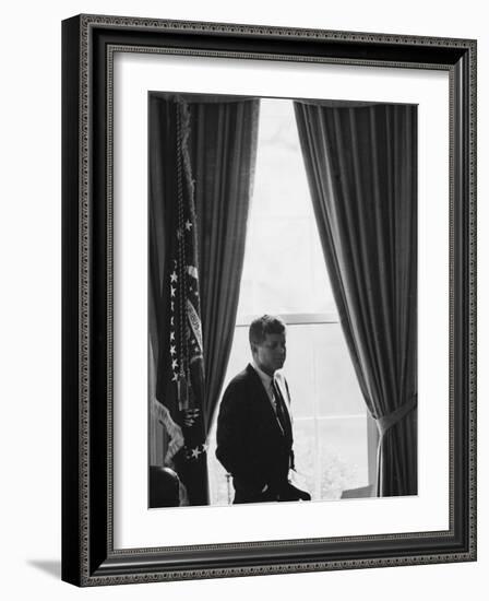 President John F. Kennedy in the Oval Office During the Steel Crisis-null-Framed Photographic Print