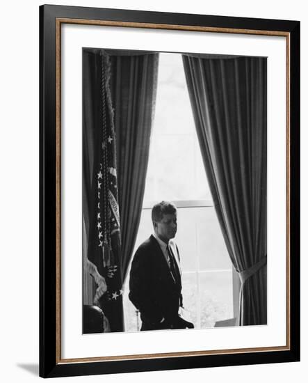 President John F. Kennedy in the Oval Office During the Steel Crisis-null-Framed Photographic Print