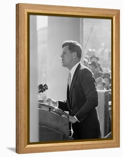 President John F. Kennedy Making Inaugural Address-Joe Scherschel-Framed Premier Image Canvas