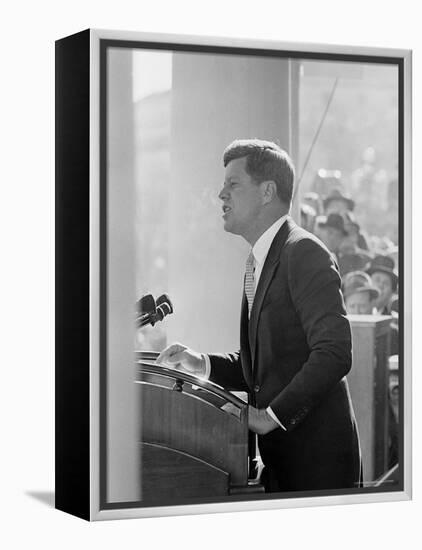 President John F. Kennedy Making Inaugural Address-Joe Scherschel-Framed Premier Image Canvas