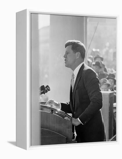 President John F. Kennedy Making Inaugural Address-Joe Scherschel-Framed Premier Image Canvas