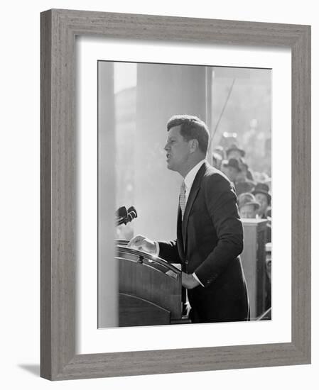 President John F. Kennedy Making Inaugural Address-Joe Scherschel-Framed Photographic Print