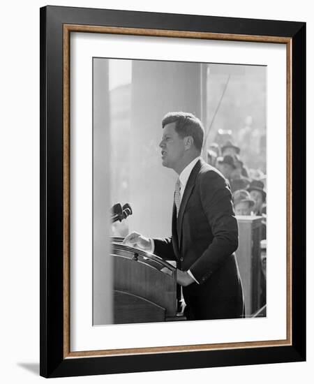 President John F. Kennedy Making Inaugural Address-Joe Scherschel-Framed Photographic Print