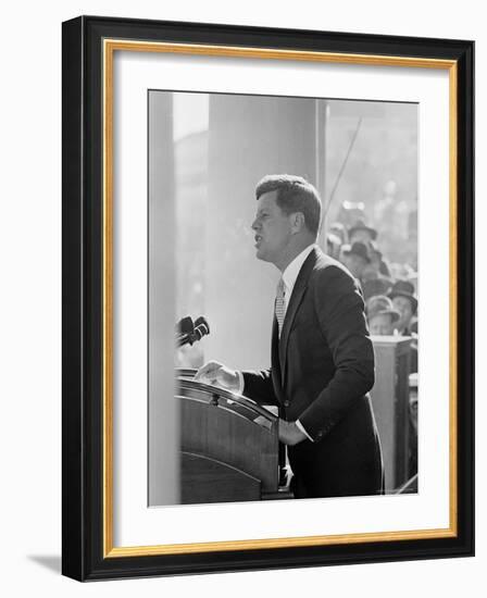 President John F. Kennedy Making Inaugural Address-Joe Scherschel-Framed Photographic Print