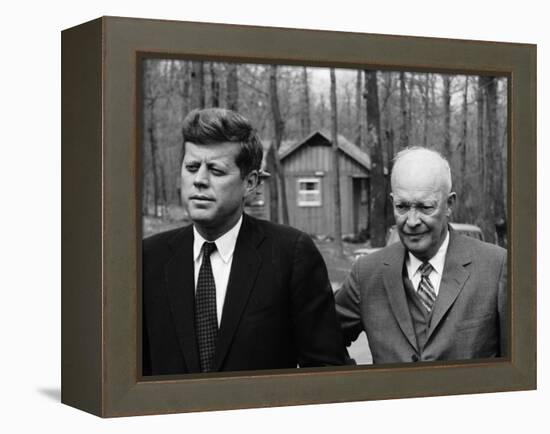 President John F. Kennedy Meeting with Former President Dwight Eisenhower at Camp David-Ed Clark-Framed Premier Image Canvas
