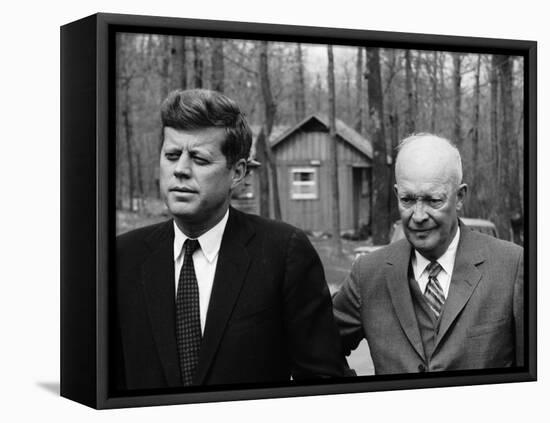 President John F. Kennedy Meeting with Former President Dwight Eisenhower at Camp David-Ed Clark-Framed Premier Image Canvas