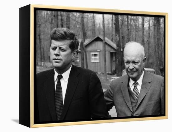 President John F. Kennedy Meeting with Former President Dwight Eisenhower at Camp David-Ed Clark-Framed Premier Image Canvas