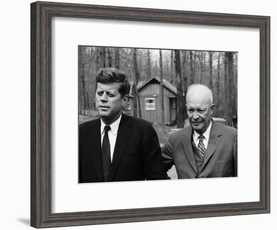 President John F. Kennedy Meeting with Former President Dwight Eisenhower at Camp David-Ed Clark-Framed Premium Photographic Print