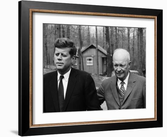 President John F. Kennedy Meeting with Former President Dwight Eisenhower at Camp David-Ed Clark-Framed Photographic Print