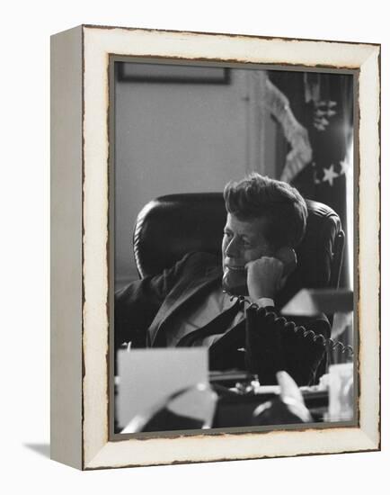 President John F. Kennedy on the Telephone in the Oval Office During the Steel Crisis-Art Rickerby-Framed Premier Image Canvas