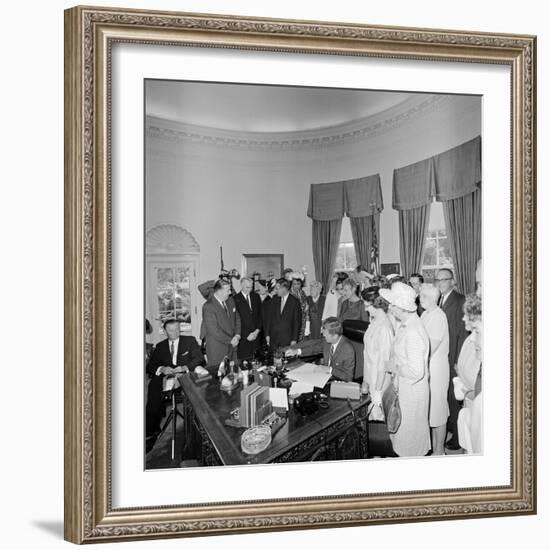 President John F. Kennedy Signing the Equal Pay Act-Stocktrek Images-Framed Photographic Print