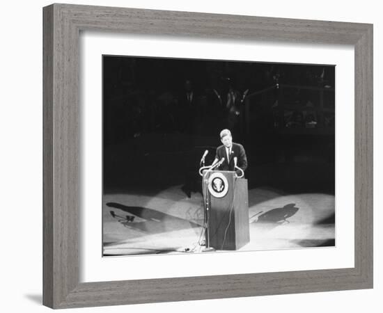 President John F. Kennedy Speaking at the Democratic Rally for His Birthday-Yale Joel-Framed Photographic Print