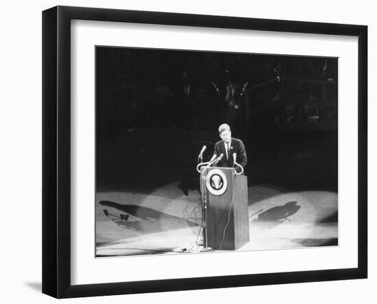 President John F. Kennedy Speaking at the Democratic Rally for His Birthday-Yale Joel-Framed Photographic Print