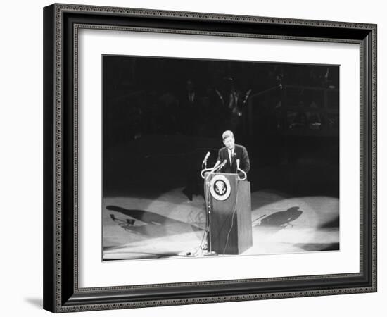 President John F. Kennedy Speaking at the Democratic Rally for His Birthday-Yale Joel-Framed Photographic Print