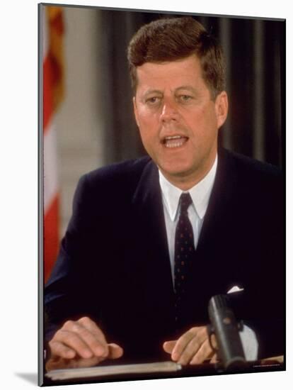 President John F. Kennedy Speaking on Defense of with Berlin During National Radio and TV Address-Ed Clark-Mounted Photographic Print