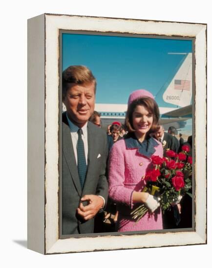 President John F. Kennedy Standing with Wife Jackie After Their Arrival at the Airport-Art Rickerby-Framed Premier Image Canvas