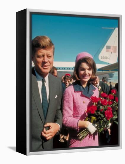 President John F. Kennedy Standing with Wife Jackie After Their Arrival at the Airport-Art Rickerby-Framed Premier Image Canvas