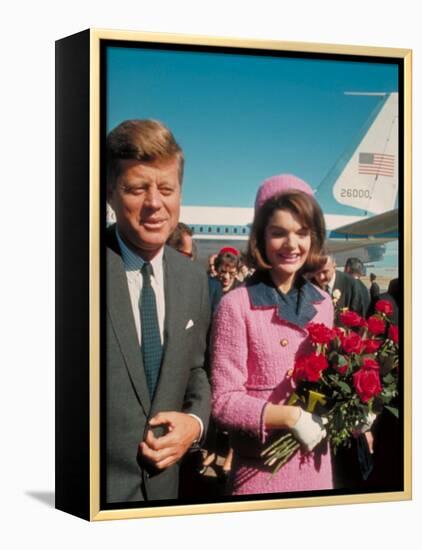 President John F. Kennedy Standing with Wife Jackie After Their Arrival at the Airport-Art Rickerby-Framed Premier Image Canvas