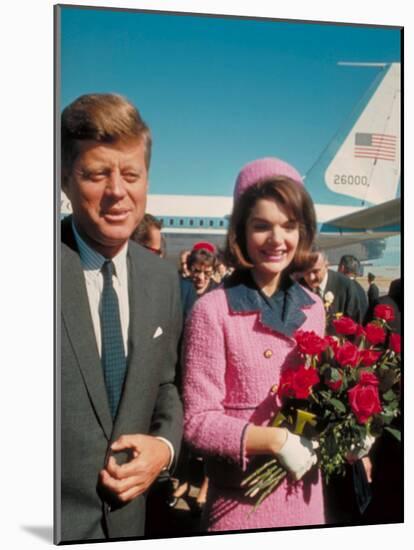 President John F. Kennedy Standing with Wife Jackie After Their Arrival at the Airport-Art Rickerby-Mounted Photographic Print
