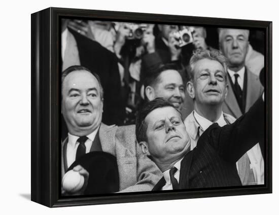 President John F. Kennedy Tossing Out 1st Ball of Baseball Season at Senators Game-Joe Scherschel-Framed Premier Image Canvas