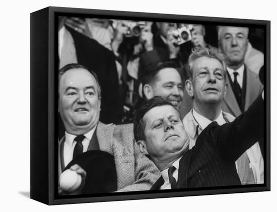 President John F. Kennedy Tossing Out 1st Ball of Baseball Season at Senators Game-Joe Scherschel-Framed Premier Image Canvas