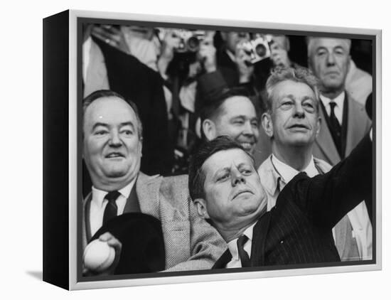 President John F. Kennedy Tossing Out 1st Ball of Baseball Season at Senators Game-Joe Scherschel-Framed Premier Image Canvas