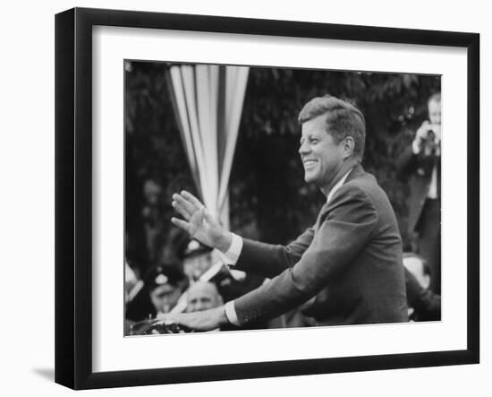 President John F. Kennedy, Waving at Crowd During Speech-John Dominis-Framed Photographic Print