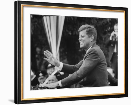 President John F. Kennedy, Waving at Crowd During Speech-John Dominis-Framed Photographic Print