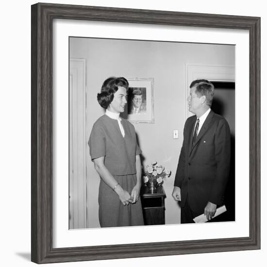 President John F. Kennedy with a Former White House Staff Member-Stocktrek Images-Framed Photographic Print