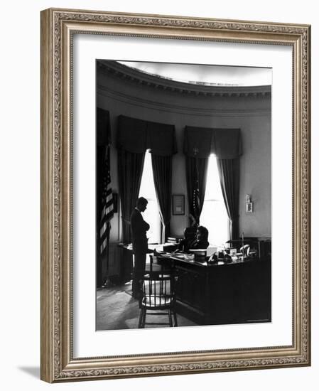 President John F. Kennedy with Brother, Attorney General Robert Kennedy in White House Office-Art Rickerby-Framed Photographic Print