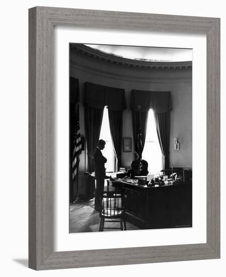 President John F. Kennedy with Brother, Attorney General Robert Kennedy in White House Office-Art Rickerby-Framed Photographic Print