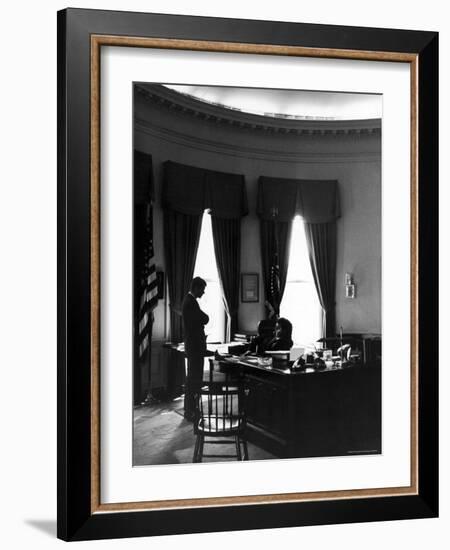 President John F. Kennedy with Brother, Attorney General Robert Kennedy in White House Office-Art Rickerby-Framed Photographic Print