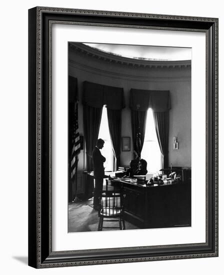 President John F. Kennedy with Brother, Attorney General Robert Kennedy in White House Office-Art Rickerby-Framed Photographic Print