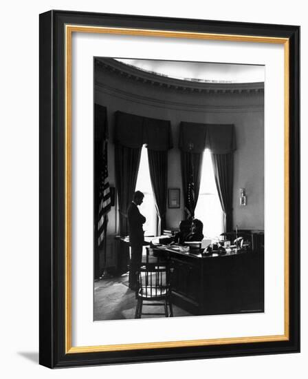 President John F. Kennedy with Brother, Attorney General Robert Kennedy in White House Office-Art Rickerby-Framed Photographic Print