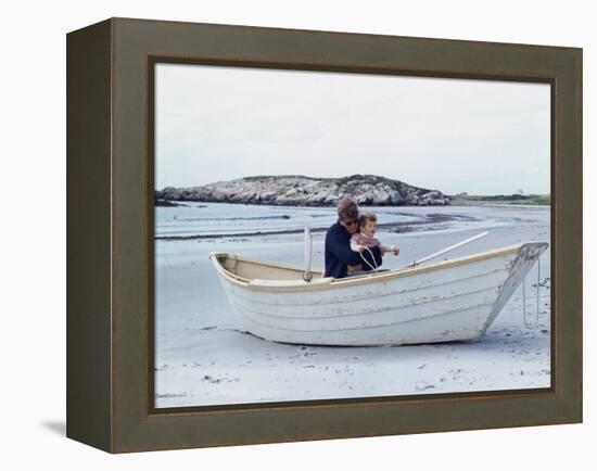 President John Kennedy and John Jr. Play in a Beached Rowboat at Newport, Rhode Island. 1962-null-Framed Stretched Canvas