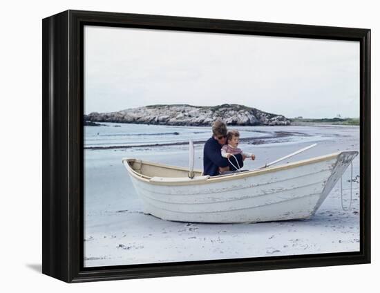 President John Kennedy and John Jr. Play in a Beached Rowboat at Newport, Rhode Island. 1962-null-Framed Stretched Canvas