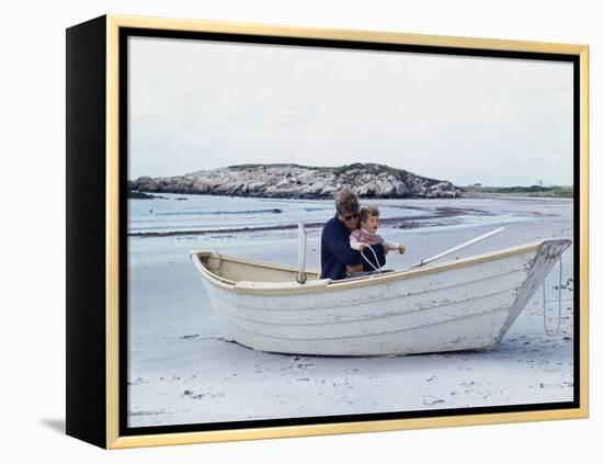 President John Kennedy and John Jr. Play in a Beached Rowboat at Newport, Rhode Island. 1962-null-Framed Stretched Canvas