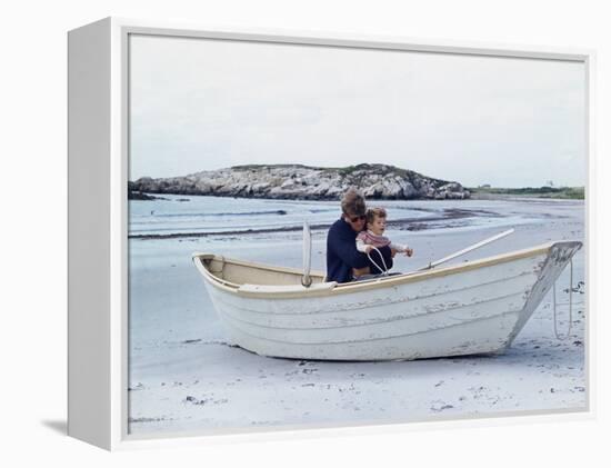 President John Kennedy and John Jr. Play in a Beached Rowboat at Newport, Rhode Island. 1962-null-Framed Stretched Canvas