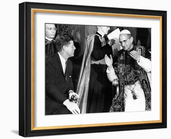 President John Kennedy and Pope Paul VI in Conversation-null-Framed Photo