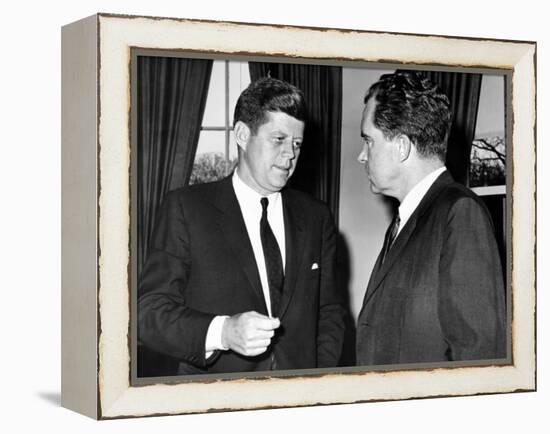 President John Kennedy Confers with Former Vice President Richard Nixon-null-Framed Stretched Canvas