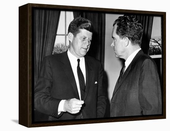 President John Kennedy Confers with Former Vice President Richard Nixon-null-Framed Stretched Canvas