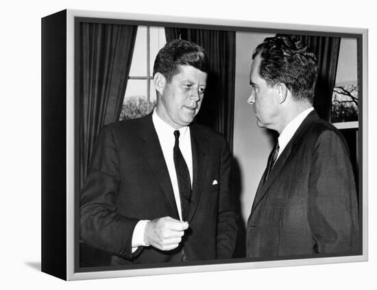 President John Kennedy Confers with Former Vice President Richard Nixon-null-Framed Stretched Canvas