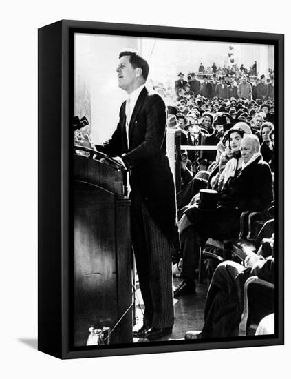 President John Kennedy Delivering His Inaugural Address-null-Framed Stretched Canvas
