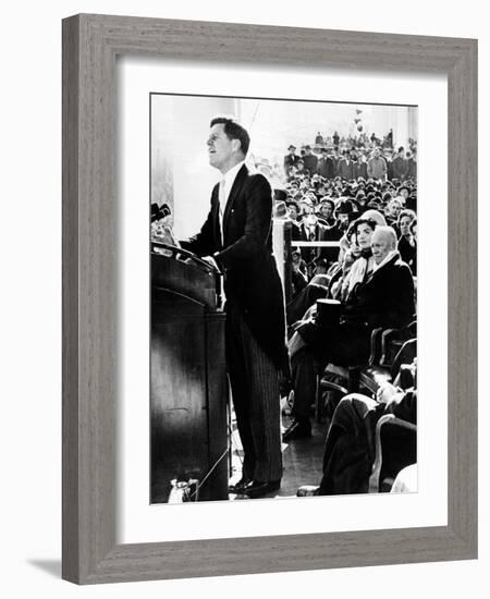 President John Kennedy Delivering His Inaugural Address-null-Framed Photo