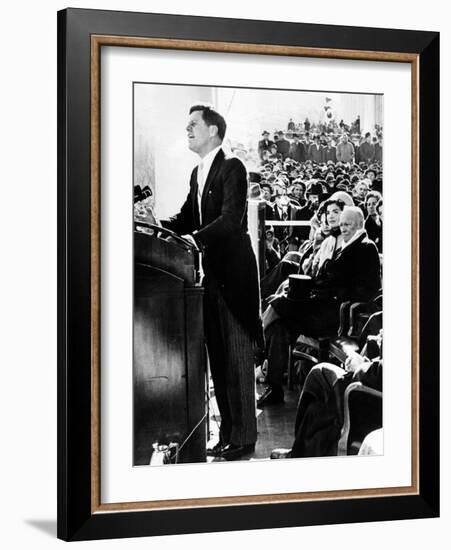 President John Kennedy Delivering His Inaugural Address-null-Framed Photo