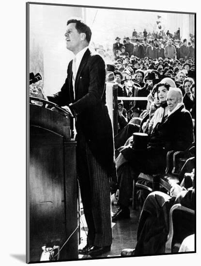 President John Kennedy Delivering His Inaugural Address-null-Mounted Photo