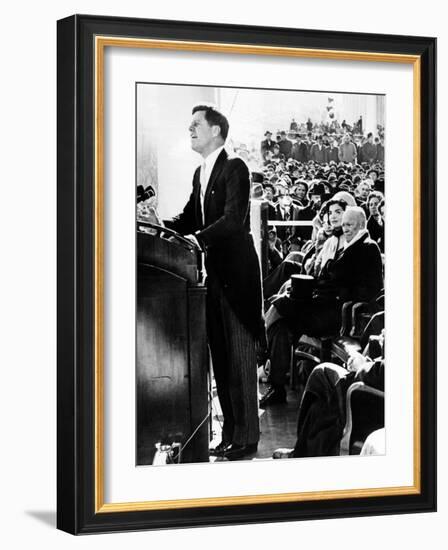 President John Kennedy Delivering His Inaugural Address-null-Framed Photo