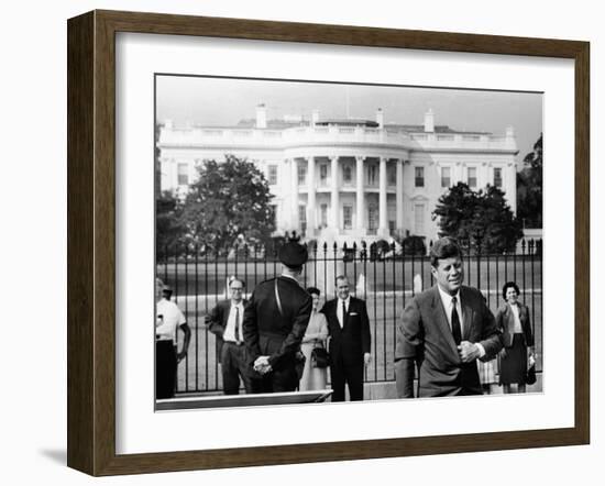 President John Kennedy in Front of the White House-null-Framed Photo